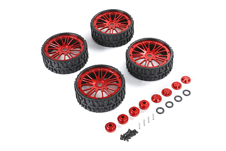 1/5 Rofun LT CNC Metal wheel hub and all terrain tires without inner foam - 4pcs/set -red 871441-1/5 LOSI 5ive-T MiracleHobby
